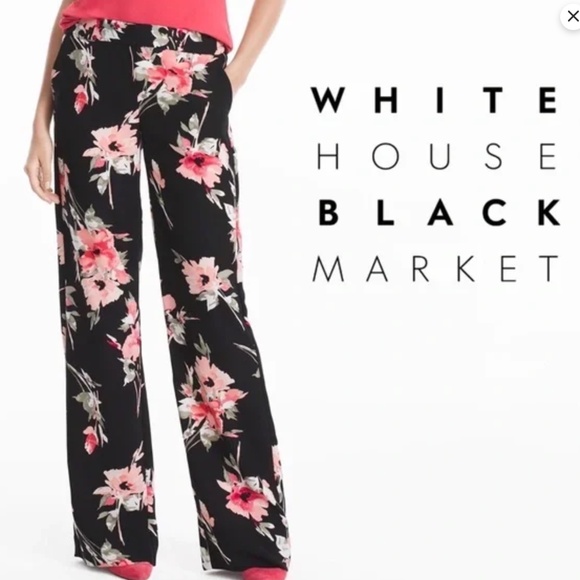 White House Black Market Pants - WHBM Floral Wide Legs Pants  with Tuxedo Stripe in Black Multi sz 10